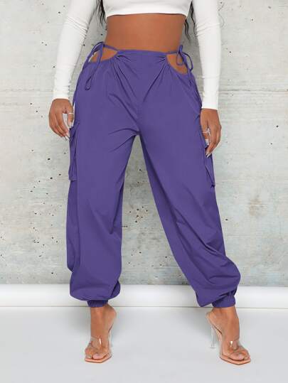SHEIN SXY 腰部鏤空翻蓋口袋工裝褲