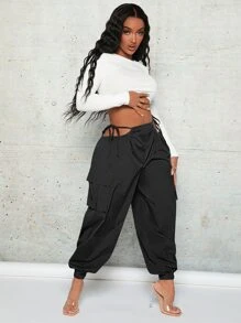 SHEIN X Antonella SHEIN SXY 腰部鏤空翻蓋口袋工裝褲