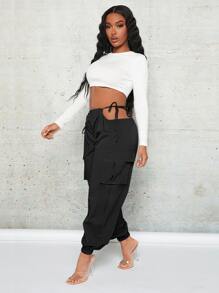 SHEIN X Antonella SHEIN SXY 腰部鏤空翻蓋口袋工裝褲