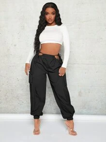 SHEIN X Antonella SHEIN SXY 腰部鏤空翻蓋口袋工裝褲