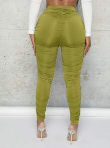 SHEIN SXY High Waist Ruched Leggings - Olive Green - View 2