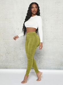 SHEIN SXY High Waist Ruched Leggings - Olive Green - View 4