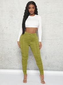 SHEIN SXY High Waist Ruched Leggings - Olive Green - View 5
