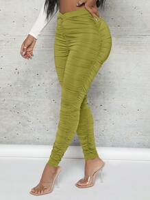 SHEIN SXY High Waist Ruched Leggings - Olive Green - View 6