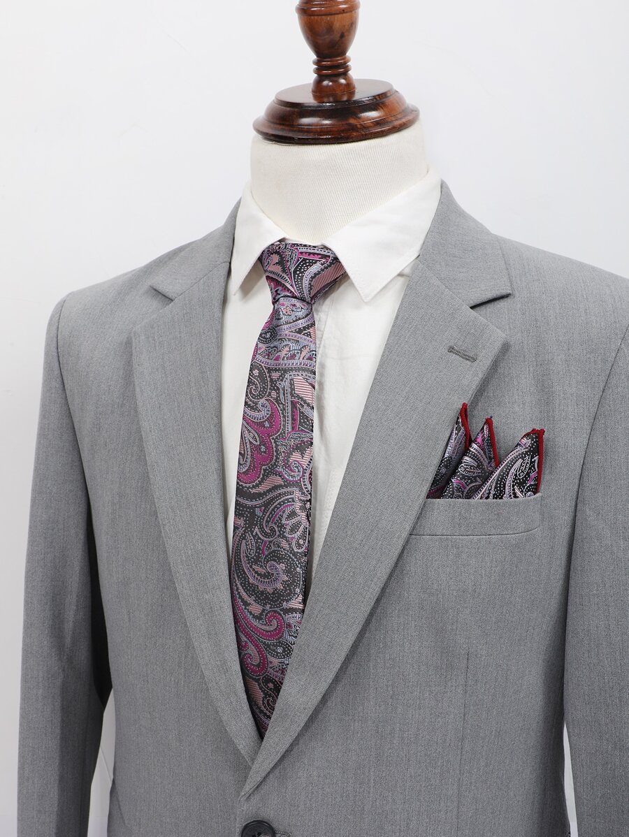 2 Cái/bộ Cà Vạt Thiết Kế Hạt Điều Dày Đặc Cho Nam - Màu tím - Xem 1