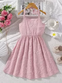 Girls Jacquard Halter Neck Dress - Dusty Pink - View 1