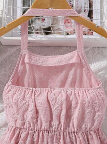 Girls Jacquard Halter Neck Dress - Dusty Pink - View 3