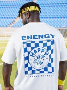 Manfinity Hombres Camiseta con estampado de letra y dibujos animados - Blanco - Ver 6