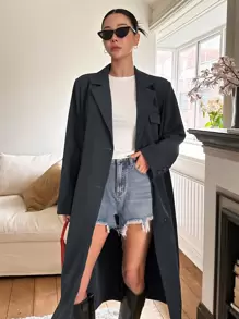 DAZY Classic Business Casual Style Solid Color Long Jacket