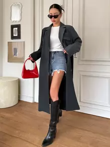 DAZY Classic Business Casual Style Solid Color Long Jacket