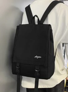 防水翻盖货物风格日本校园背包，适合大学生，男士休闲纯色旅行背包，INS 风格新生书籍返校多功能宿舍大学父亲节礼物书包书包万圣节男士礼物秋季圣诞节尖叫包男士背包冬季圣诞节礼物旅行包趣味礼物节日感恩节男士胸包男士侧包挎包皮包流浪包腰包 - 黑色 - 查看 4