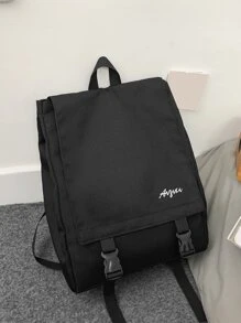防水翻盖货物风格日本校园背包，适合大学生，男士休闲纯色旅行背包，INS 风格新生书籍返校多功能宿舍大学父亲节礼物书包书包万圣节男士礼物秋季圣诞节尖叫包男士背包冬季圣诞节礼物旅行包趣味礼物节日感恩节男士胸包男士侧包挎包皮包流浪包腰包 - 黑色 - 查看 3