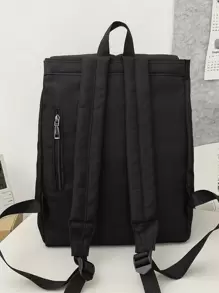 防水翻盖货物风格日本校园背包，适合大学生，男士休闲纯色旅行背包，INS 风格新生书籍返校多功能宿舍大学父亲节礼物书包书包万圣节男士礼物秋季圣诞节尖叫包男士背包冬季圣诞节礼物旅行包趣味礼物节日感恩节男士胸包男士侧包挎包皮包流浪包腰包 - 黑色 - 查看 5