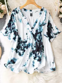 SHEIN LUNE Camiseta de tie dye de cuello de muesca - Multicolor - Ver 1