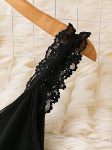 Calvaya Plus Guipure Lace Trim Cami Bodysuit - Black - View 3