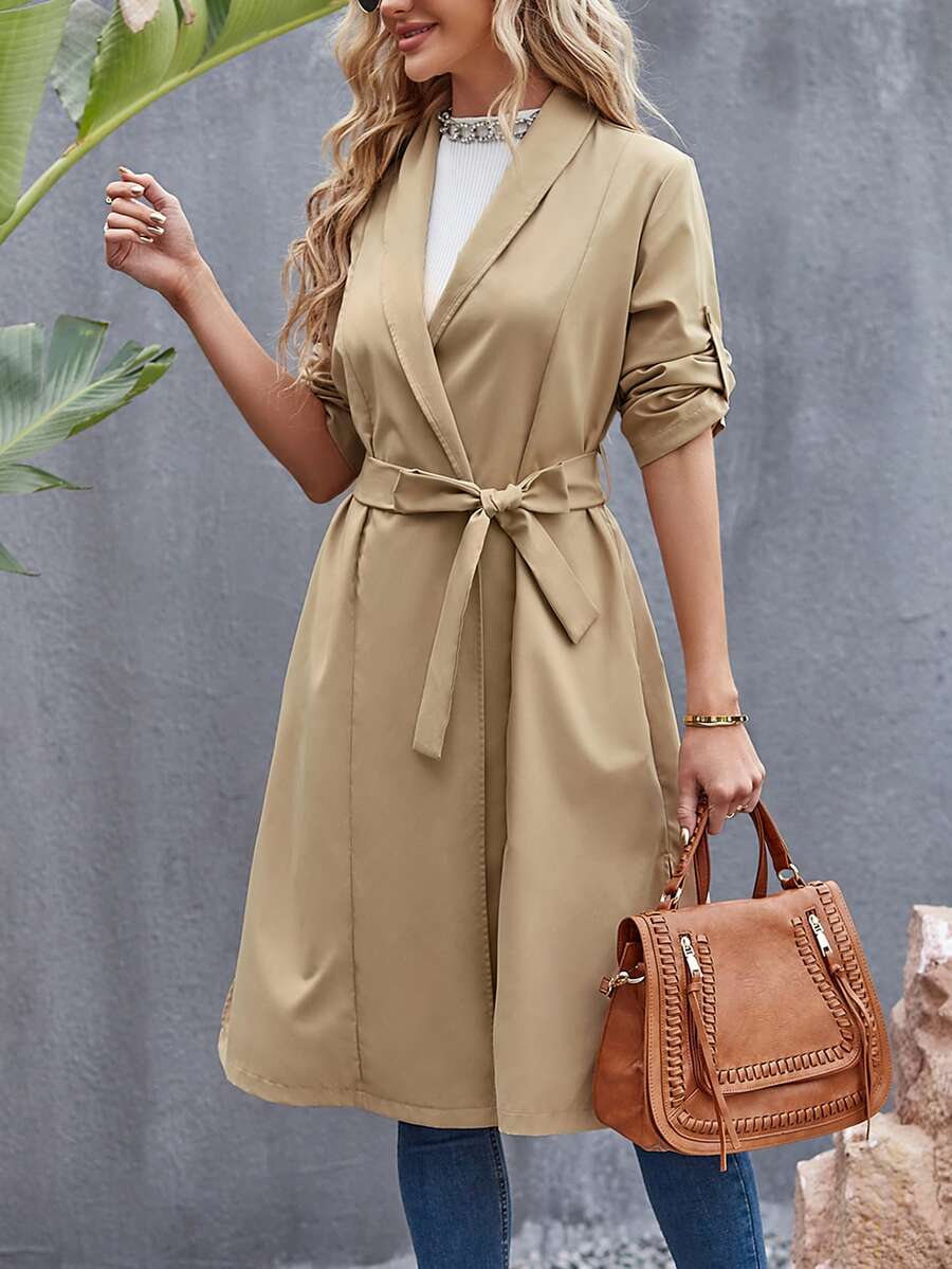 SHEIN LUNE 捲邊袖腰帶風衣外套