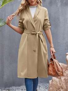 SHEIN LUNE 捲邊袖腰帶風衣外套