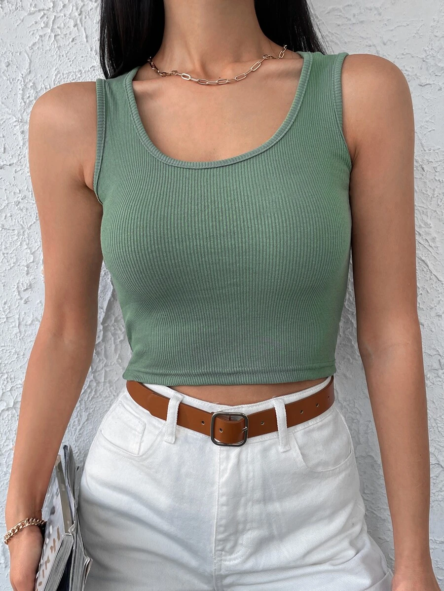 EURMUSE Top tank crop unicolor tejido de canalé