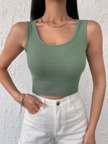 EURMUSE Top tank crop unicolor tejido de canalé