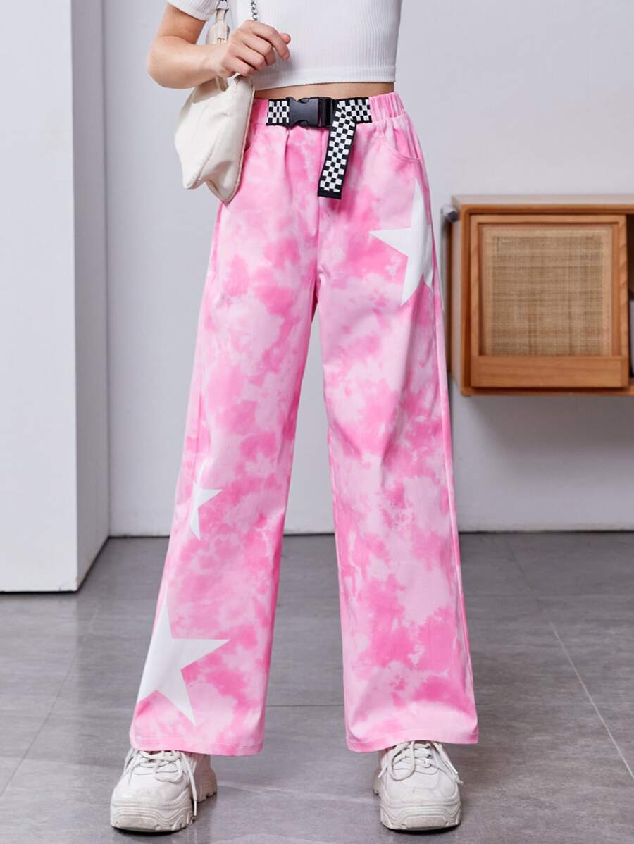 SHEIN 女孩紮染腰帶長褲