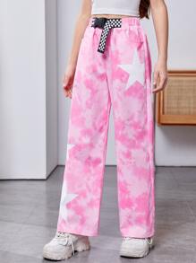 SHEIN 女孩紮染腰帶長褲