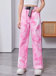 SHEIN 女孩紮染腰帶長褲