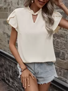 SHEIN LUNE Keyhole Neck Petal Sleeve Blouse - Apricot - View 6