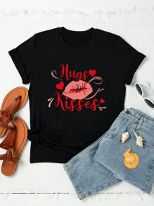 Calvaya Camiseta con estampado de labio y letra - Negro - Ver 1