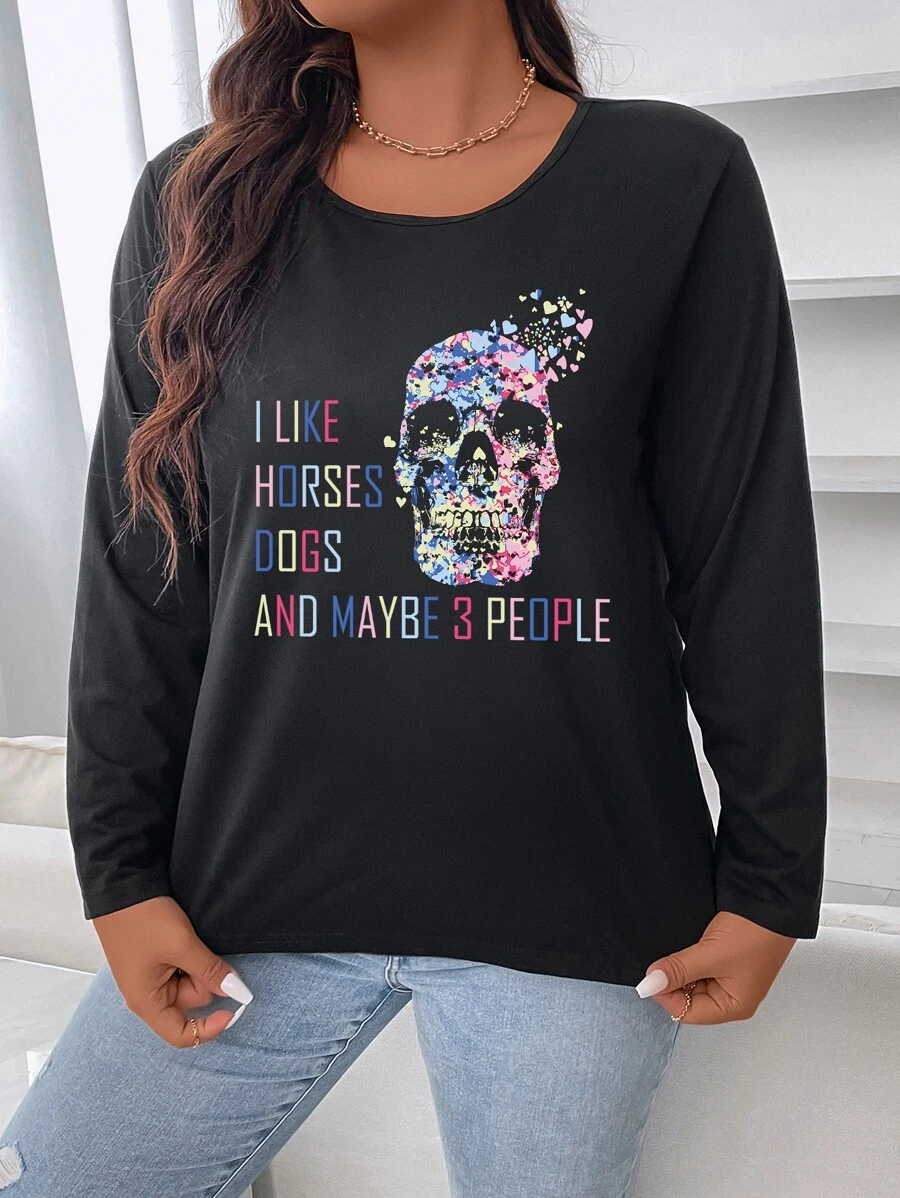 Calvaya Plus Skull & Slogan Graphic Tee - Black - View 1