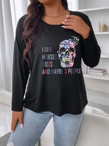 Calvaya Plus Skull & Slogan Graphic Tee - Black - View 3