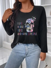 Calvaya Plus Skull & Slogan Graphic Tee - Black - View 4