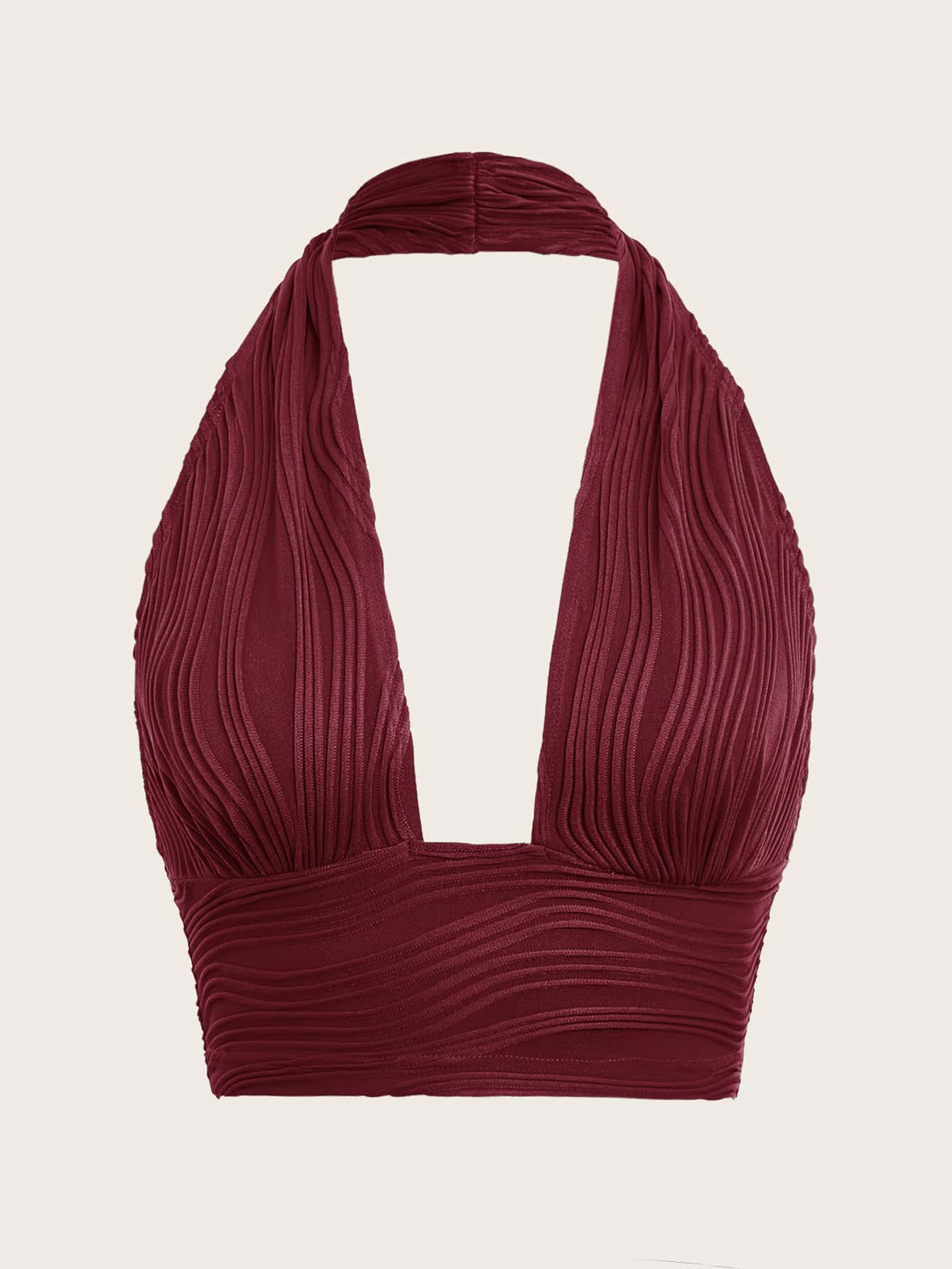 SHEIN ICON Solid Backless Crop Halter Top - Maroon - View 1