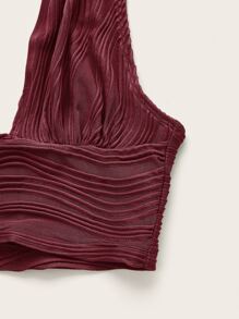 SHEIN ICON Solid Backless Crop Halter Top - Maroon - View 3