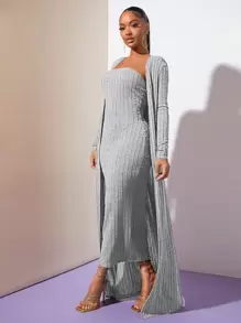 SHEIN SXY Solid Open Front Longline Coat - Light Grey - View 4