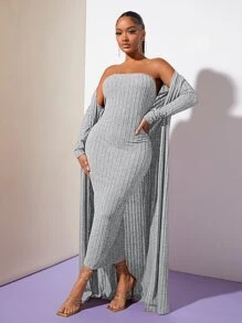 SHEIN SXY Solid Open Front Longline Coat - Light Grey - View 5
