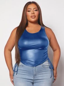 SHEIN SXY Plus Drawstring Side PU Leather Tank Top - Royal Blue - View 1