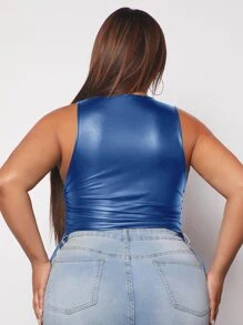 SHEIN SXY Plus Drawstring Side PU Leather Tank Top - Royal Blue - View 2