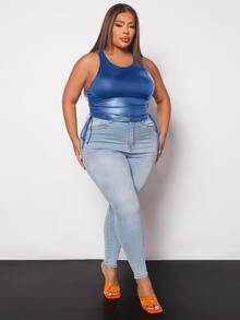 SHEIN SXY Plus Drawstring Side PU Leather Tank Top - Royal Blue - View 6