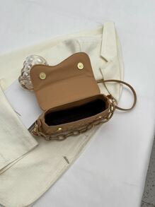Geometric Embossed Chain Decor Flap Square Bag - Khaki - View 4