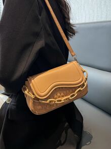 Geometric Embossed Chain Decor Flap Square Bag - Khaki - View 5