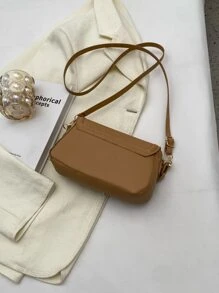 Geometric Embossed Chain Decor Flap Square Bag - Khaki - View 7