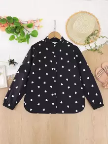 Girls Allover Heart Print Shirt - Black - View 1