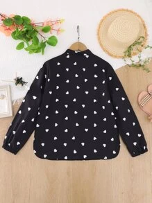 Girls Allover Heart Print Shirt - Black - View 2