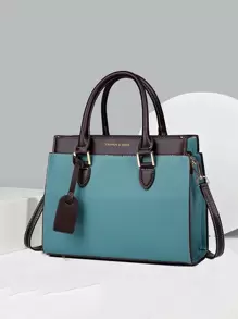 撞色字母圖案方包附包飾 - 查看 1