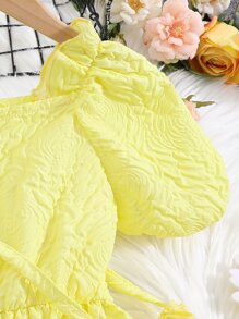 SHEIN 小女童提花方領泡泡袖洋裝和包