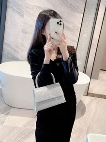 Glamuroso, elegante, exquisito, silencioso Lentejuelas de lujo, elegante, lujoso, brillante Mini bolso cuadrado con solapa con purpurina Bolso de noche, bolso de cena Perla sintética, diamantes de imitación para fiestera, mujer, novia Perfecto para fiesta, boda, graduación, cena/banquete, para cóctel - Plateado - Ver 2