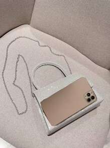 Glamuroso, elegante, exquisito, silencioso Lentejuelas de lujo, elegante, lujoso, brillante Mini bolso cuadrado con solapa con purpurina Bolso de noche, bolso de cena Perla sintética, diamantes de imitación para fiestera, mujer, novia Perfecto para fiesta, boda, graduación, cena/banquete, para cóctel - Plateado - Ver 3