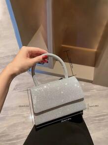 Glamuroso, elegante, exquisito, silencioso Lentejuelas de lujo, elegante, lujoso, brillante Mini bolso cuadrado con solapa con purpurina Bolso de noche, bolso de cena Perla sintética, diamantes de imitación para fiestera, mujer, novia Perfecto para fiesta, boda, graduación, cena/banquete, para cóctel - Plateado - Ver 4