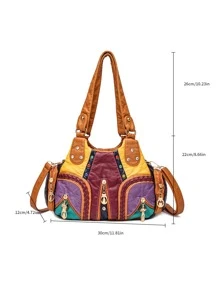 Colourblock Studded & Braided Detail Shoulder Tote Bag - Multicolor - View 5