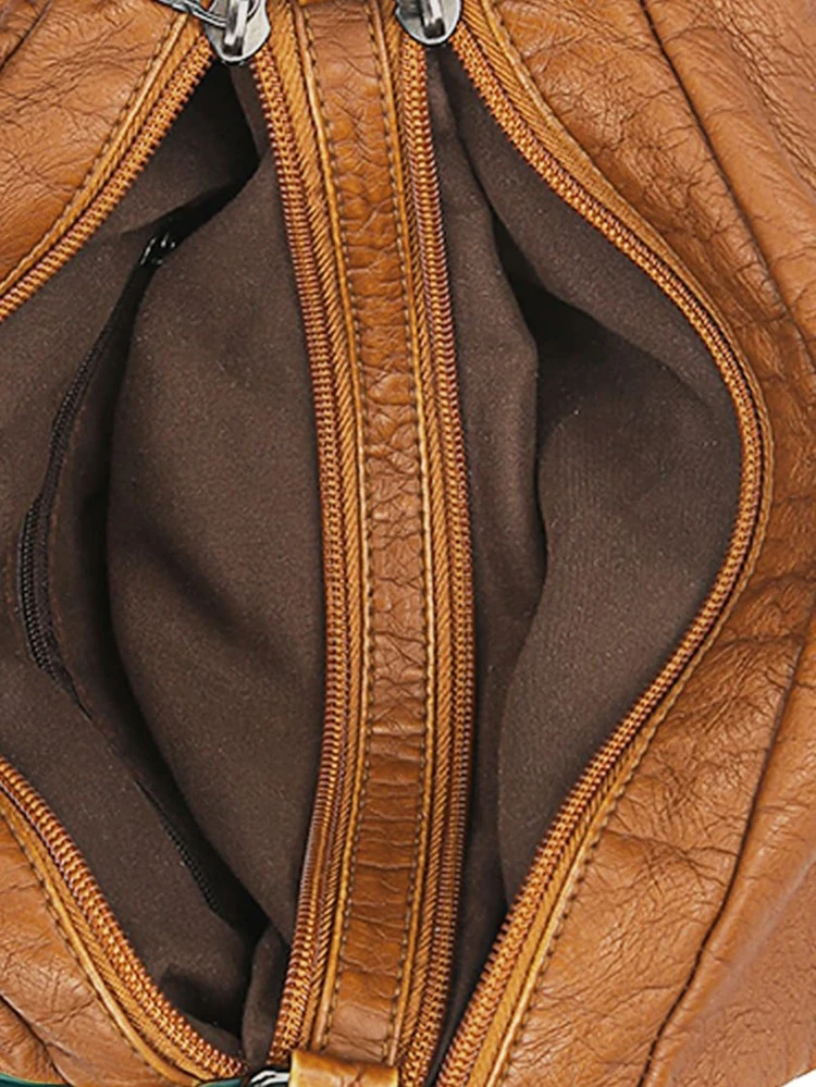 Women's Color Block Shoulder Tote Bag With Colorful Rivet Half Moon Bag